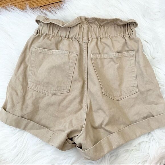 Topshop Paperbag Khaki Denim Shorts Size 2 - Picture 4 of 7
